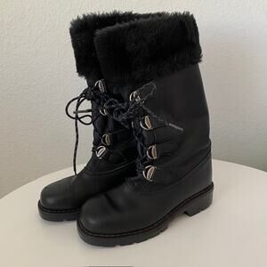 Sorel Boots Leather Lace Up Black Faux‎ Shearling Lining & Topper Women's 6M